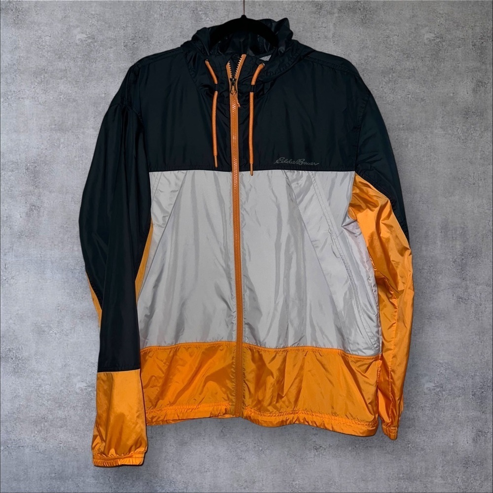 Eddie‎ Bauer Men's Black, Silver, and Orange Windbreaker